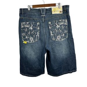 AKADEMIKS Vintage Jean Shorts Embroidered Skater Hip Hop Jorts‎ Baggy Sz 40